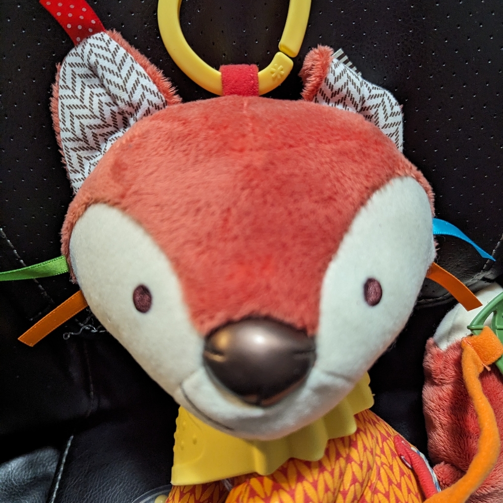 Skip & Hop. Stuffed animal Fox. Baby toy. Snaps on to the strolle or play area.